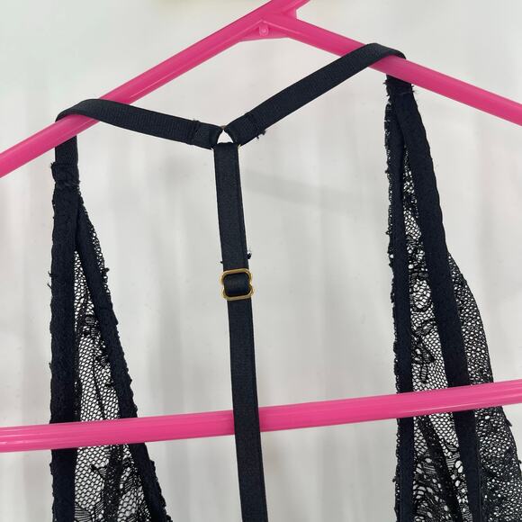 VICTORIA'S SECRET Bodysuit Size Small Lace Lingerie Black Plunge Sexy Strappy - Picture 7 of 12